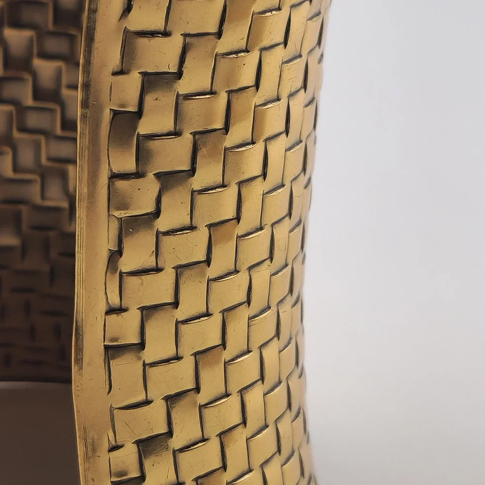 Gold Tone Extra Wide Textured Statement Cuff Bracelet Woven Boho Chic